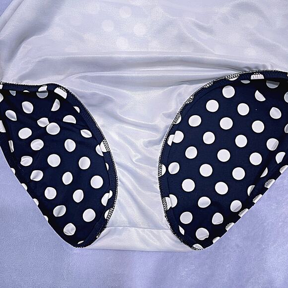 Lands End Polka Dot Striped One Piece Swimsuit Black White Tugless Womens 14 - Picture 5 of 5